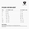 Size chart for REVIT Cyclone 4 H2O Rain Jacket
